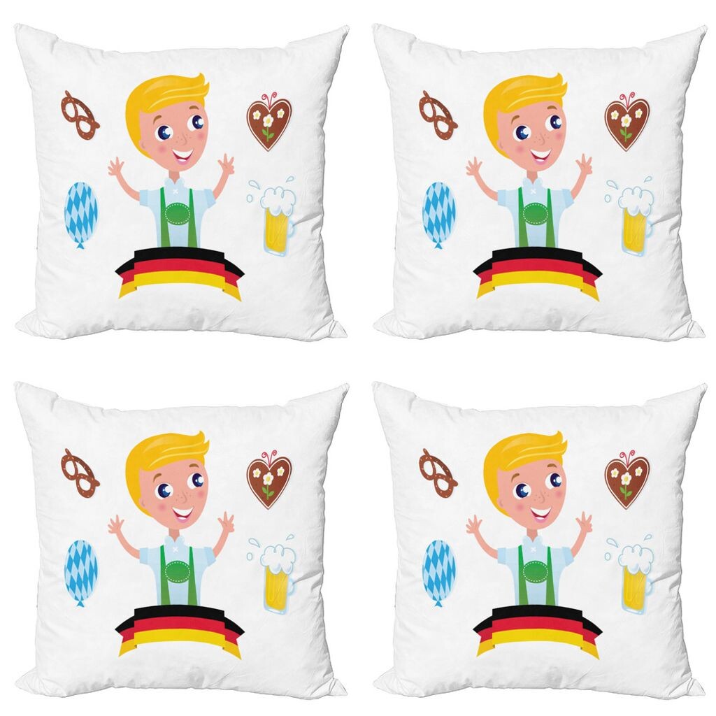 

ABAKUHAUS Комплект чехлов для подушек в немецком стиле (4 предмета), Bavarian Boy Oktoberfest, современная двусторонняя цифровая печать, 45 см x 45 см, многоцветный