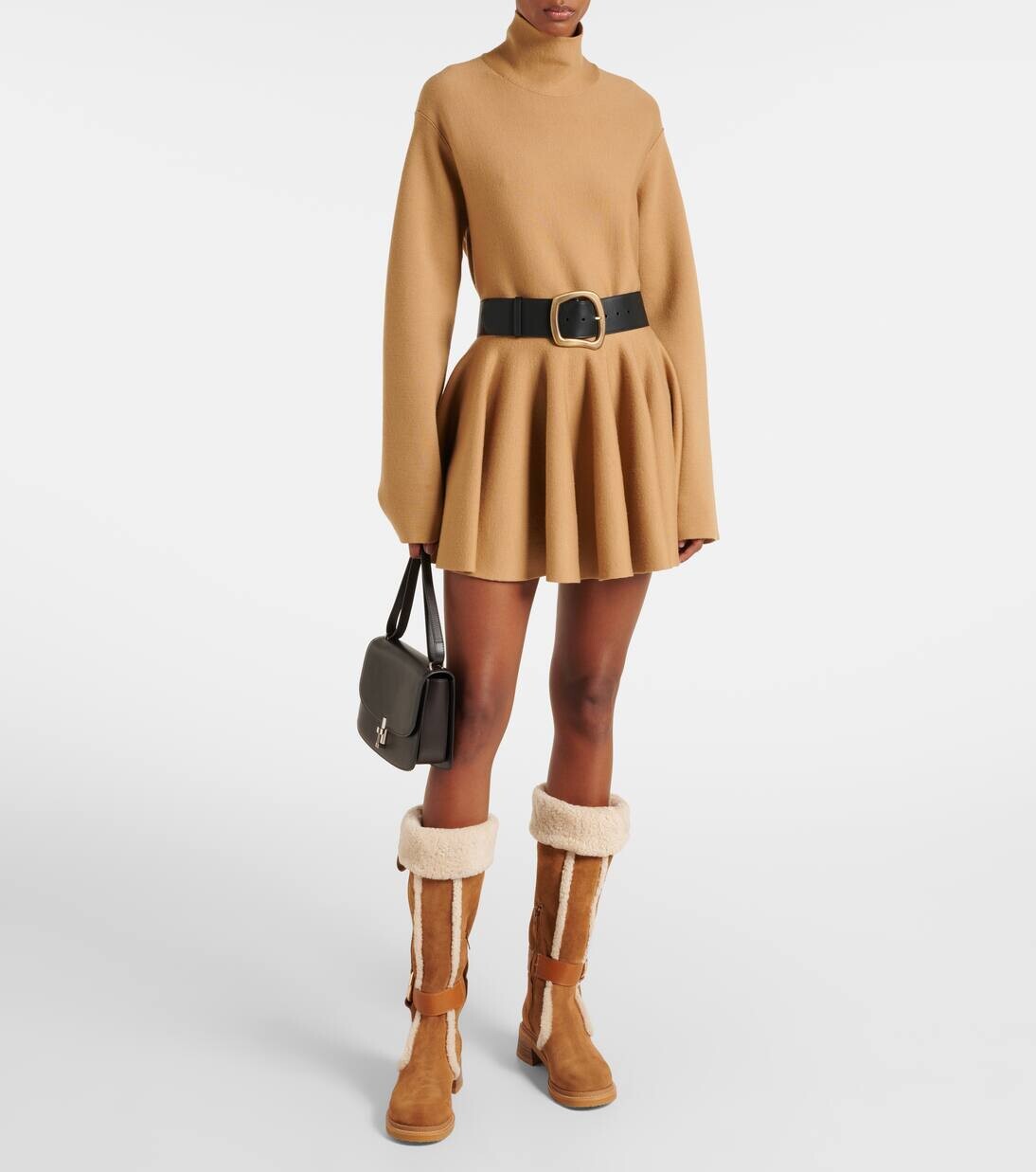 Новые сапоги Ring из замши и овчины до колена See By Chloé, цвет tobacco/tan/sand — фото 2