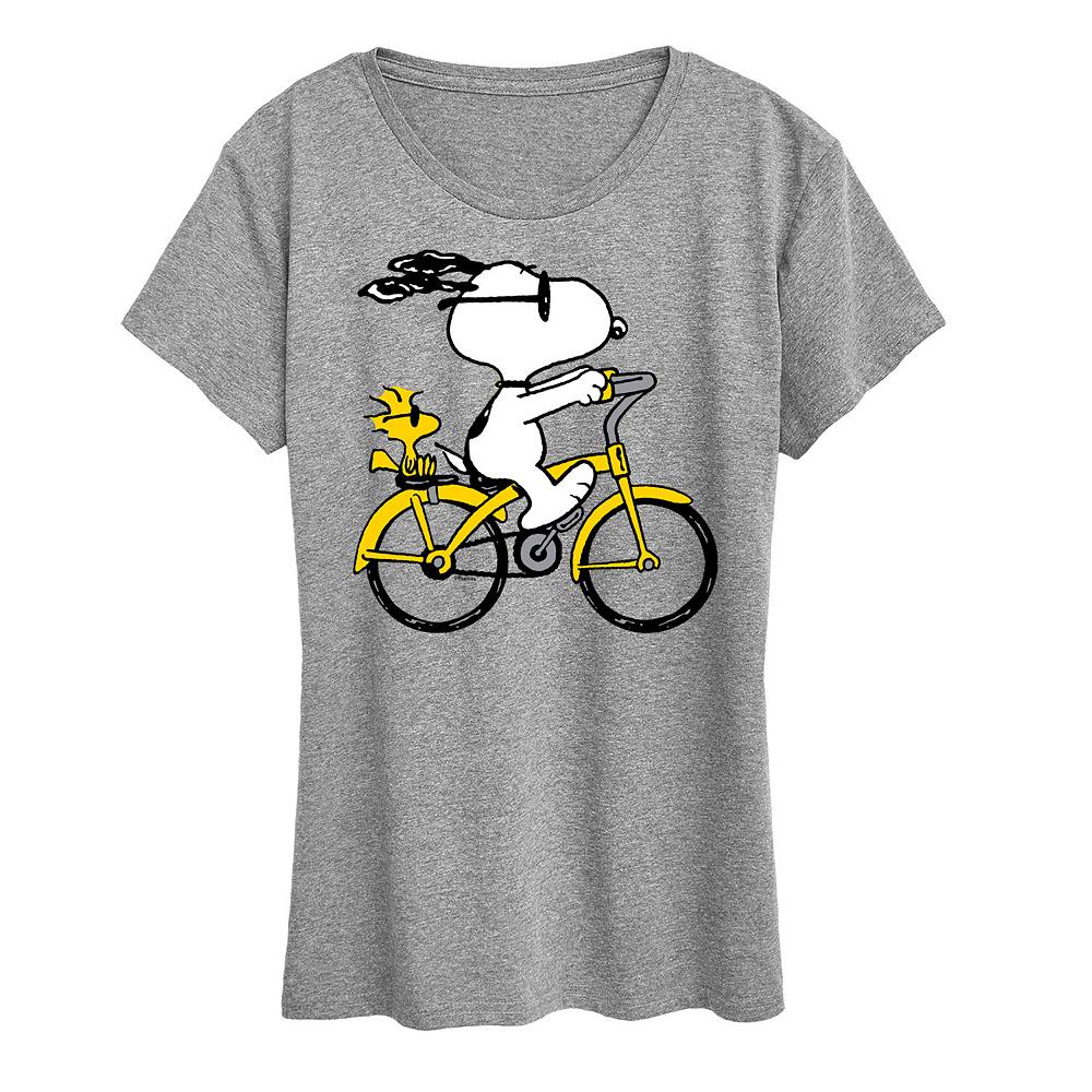 

Женская футболка с рисунком Peanuts Snoopy & Woodstock Riding Bike Licensed Character, цвет Heather Gray