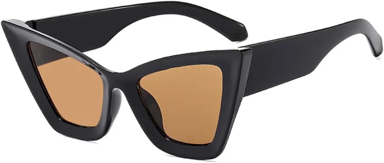 

Модные солнцезащитные очки «кошачий глаз» для женщин, роскошные винтажные, в большой оправе, классические черные, мужские очки с защитой от УФ-излучения UV400 VVTWSSW, Black-lightbrown.