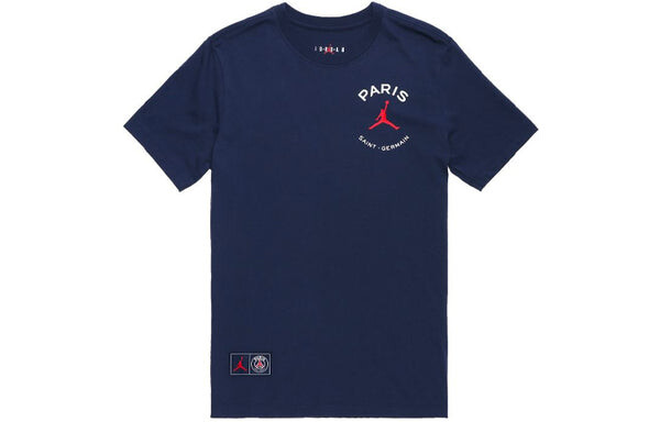 Футболка Air Jordan Paris Saint-Germain team logo Logo Printing Sports Round Neck Short Sleeve Blue, синий — фото 2