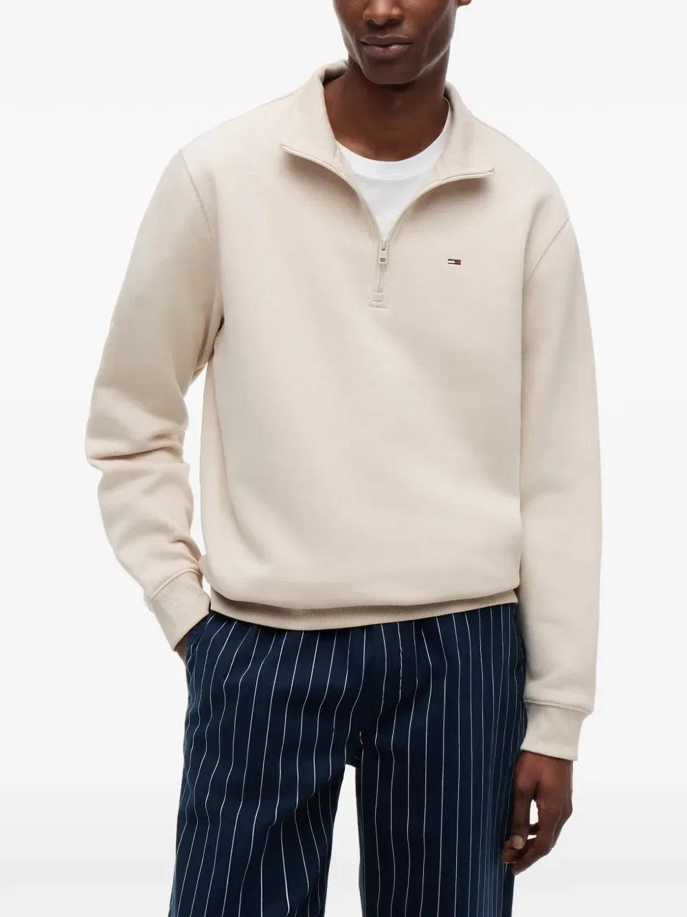 Свитшот с воротником-молнией и вышивкой логотипа Tommy Hilfiger, бежевый — фото 3