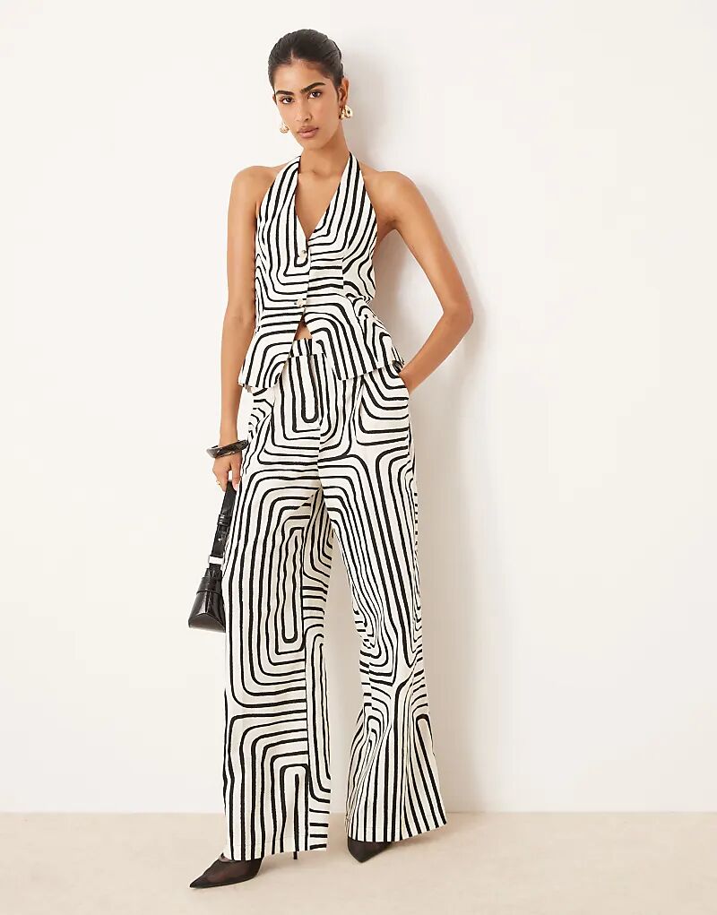 

Широкие брюки Mango Co-ord из смеси льна с принтом каракулей, белые