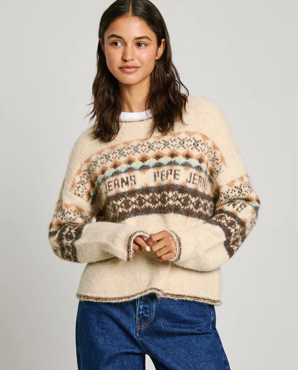 

Женский свитер с круглым вырезом и принтом Fairisle Pepe Jeans, цвет Crudo
