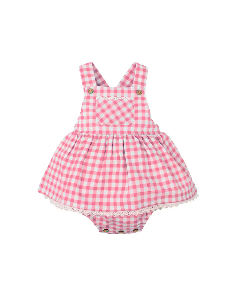 

Детское платье для девочки в клетку виши с перекрестными лямками BABIDÚ, розовый