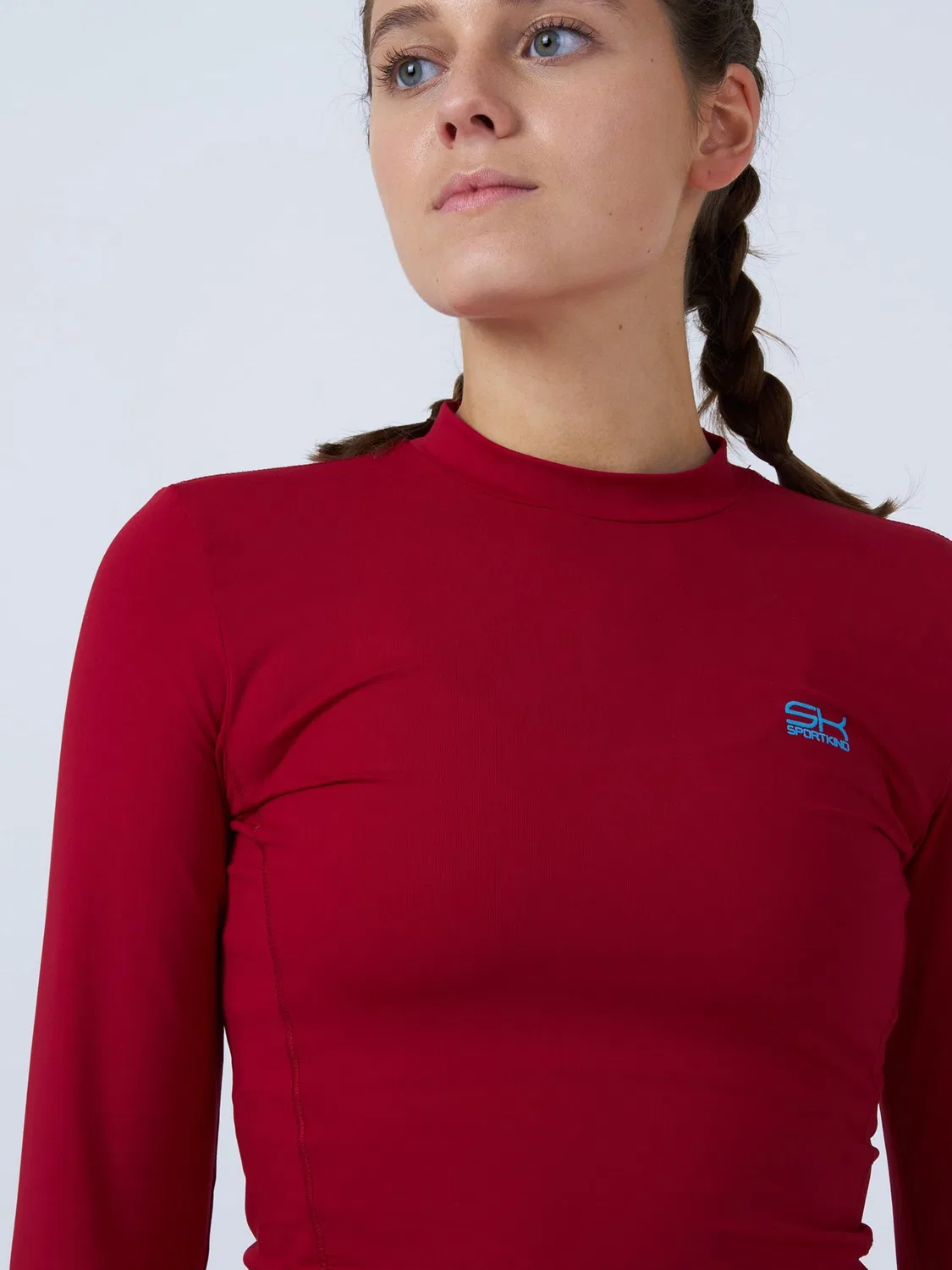 Спортивная футболка Sportkind Performance Shirt High Neck Long Sleeve Shirt в бордовом цвете — фото 3
