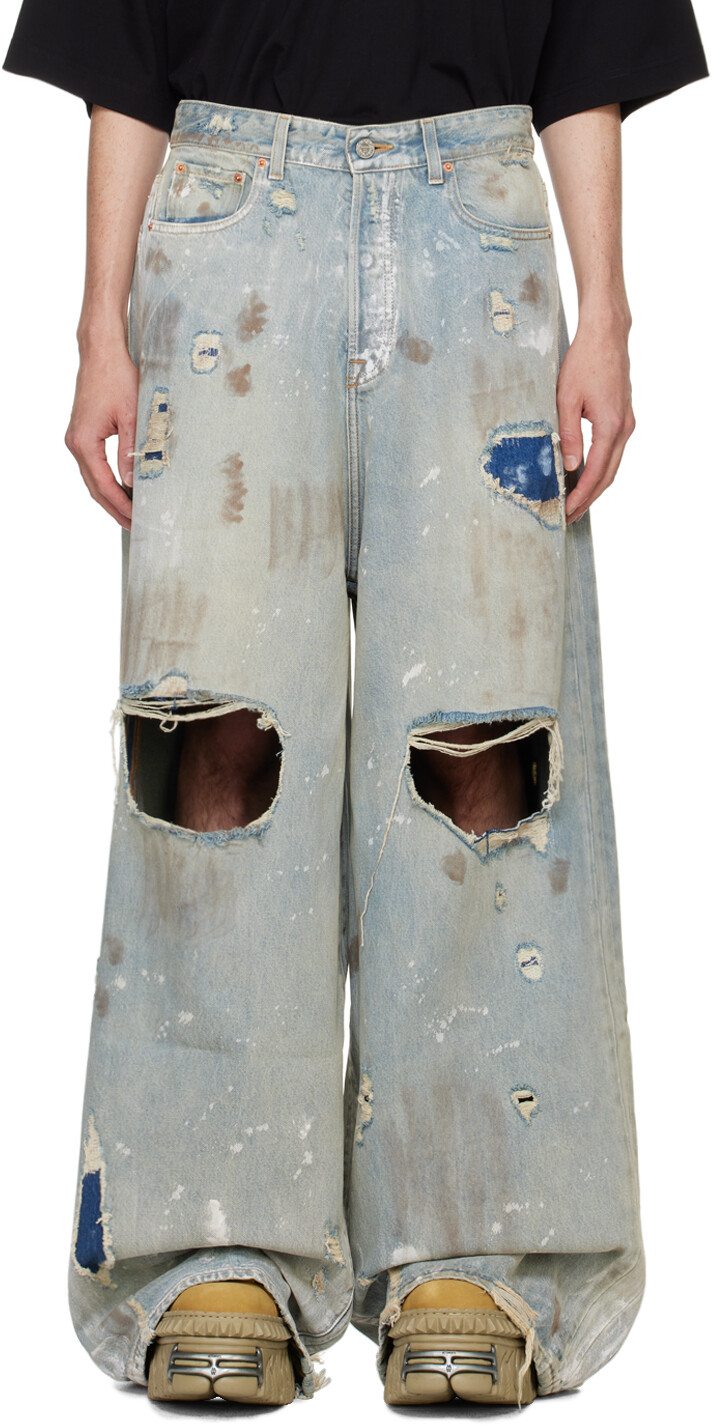 

Синие джинсы Trashed Big Shape VETEMENTS, Distressed light blue