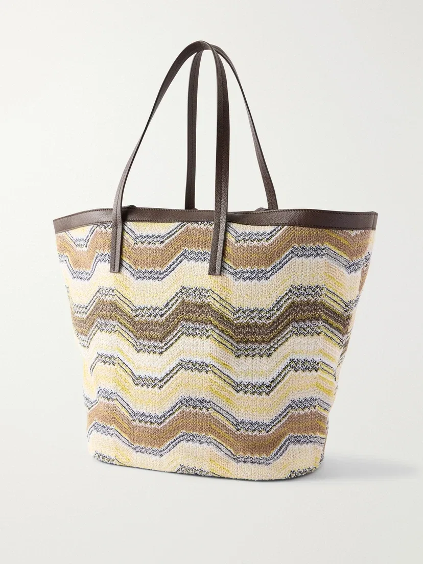 Сумка-тоут из тканого материала в полоску с отделкой из кожи Missoni, желтый — фото 4