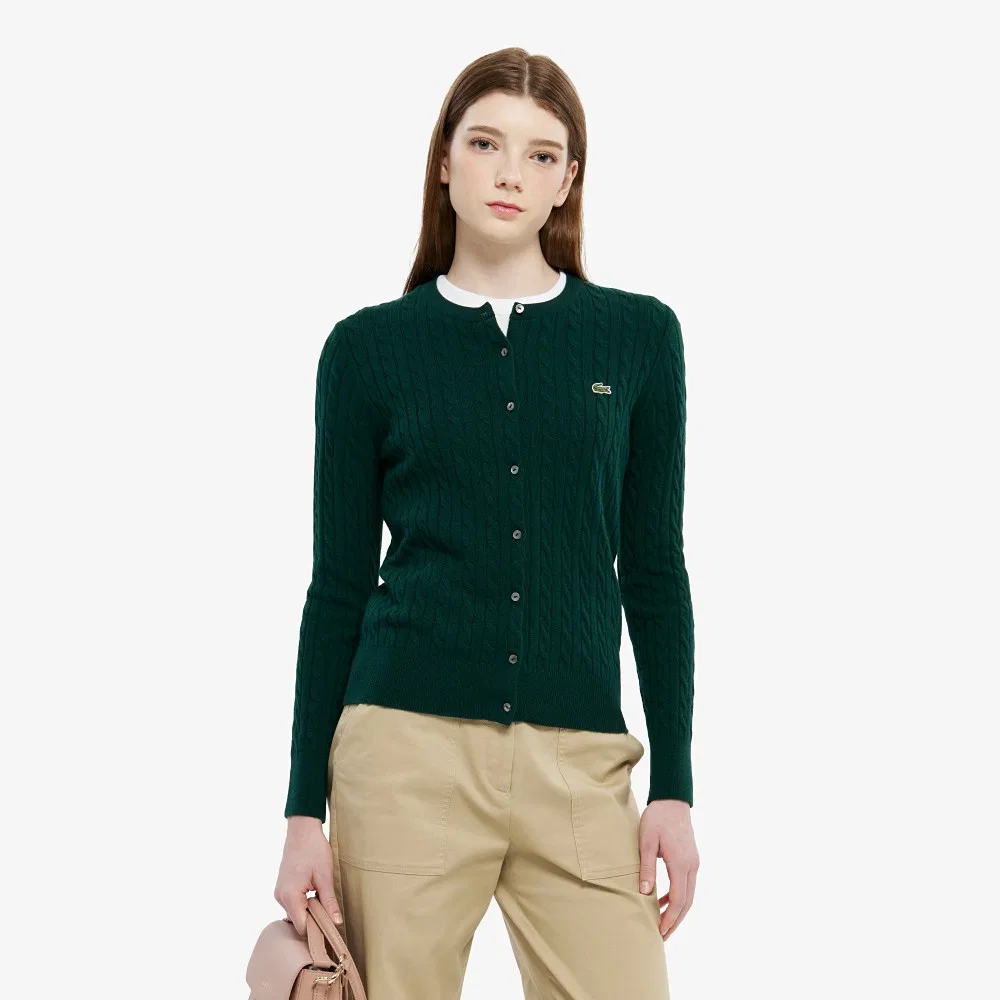 Кардиган Lacoste с кабельным узором, тёмно-зелёный