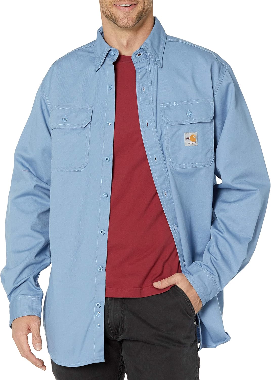 

Carhartt мужская огнестойкая классическая рубашка из твила, Medium Blue Closeout