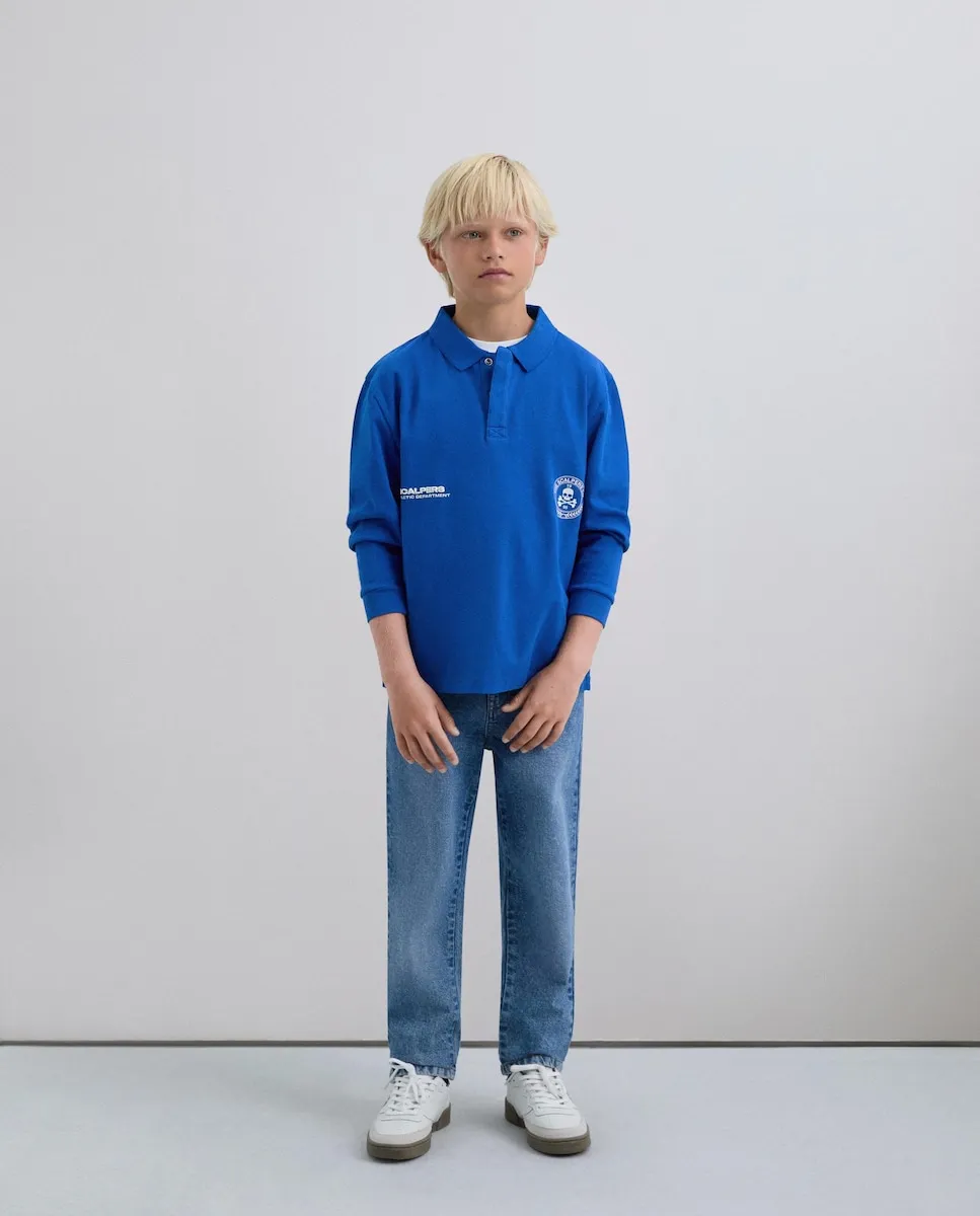 

Детская рубашка поло прямого кроя с логотипом и длинными рукавами Scalpers, синий