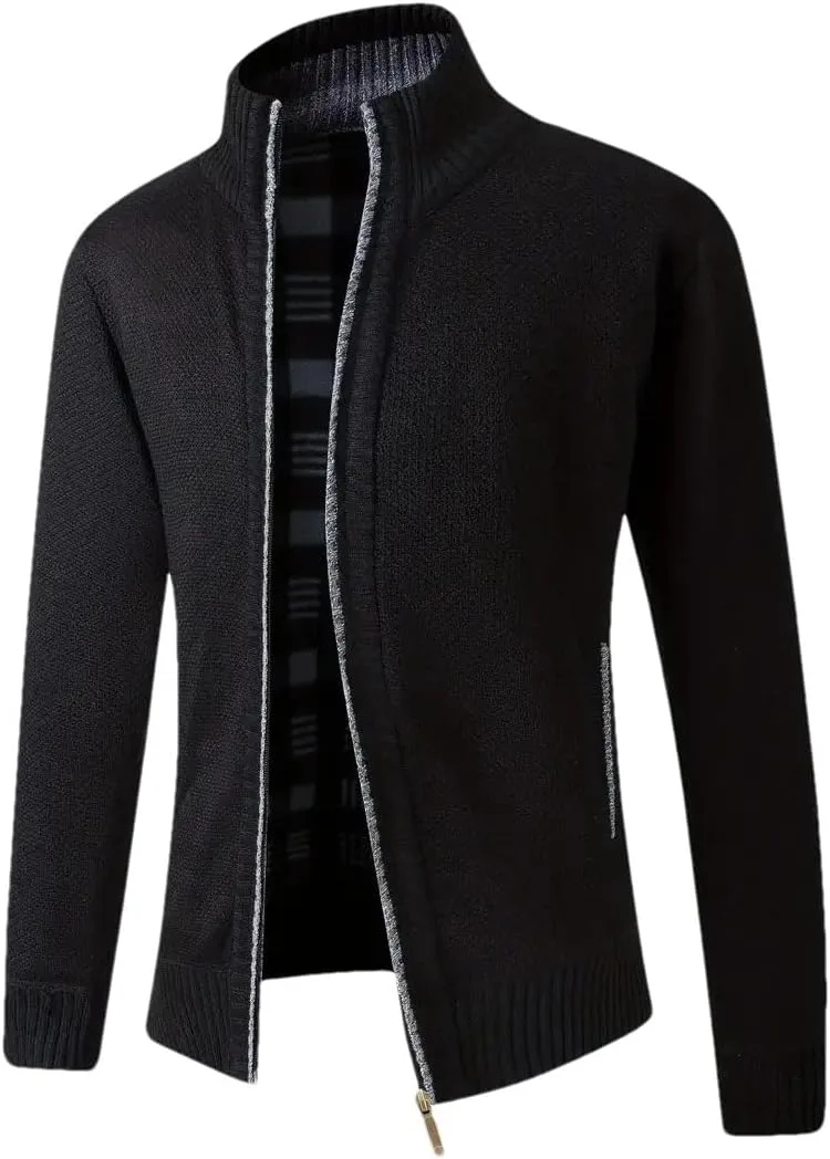 

Вязаный кардиган с воротником-стойкой и молнией