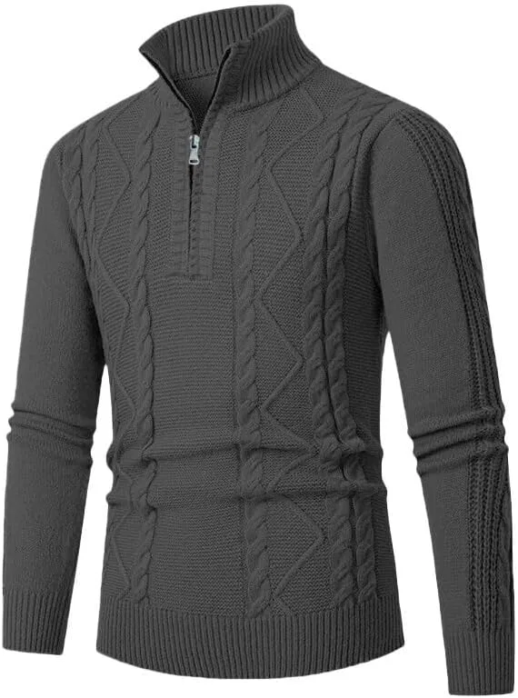 Мужской свитер с воротником стойкой Slim Fit вязаный пуловер однотонный повседневный базовый слой Generic, серый