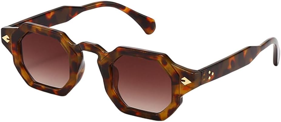 

Ретро-солнцезащитные очки Polygon для женщин с заклепками, градиентные, чайные оттенки, защита от УФ-излучения UV400; мужские солнцезащитные очки в стиле панк TYUVIVO, C3 Leopard Tea