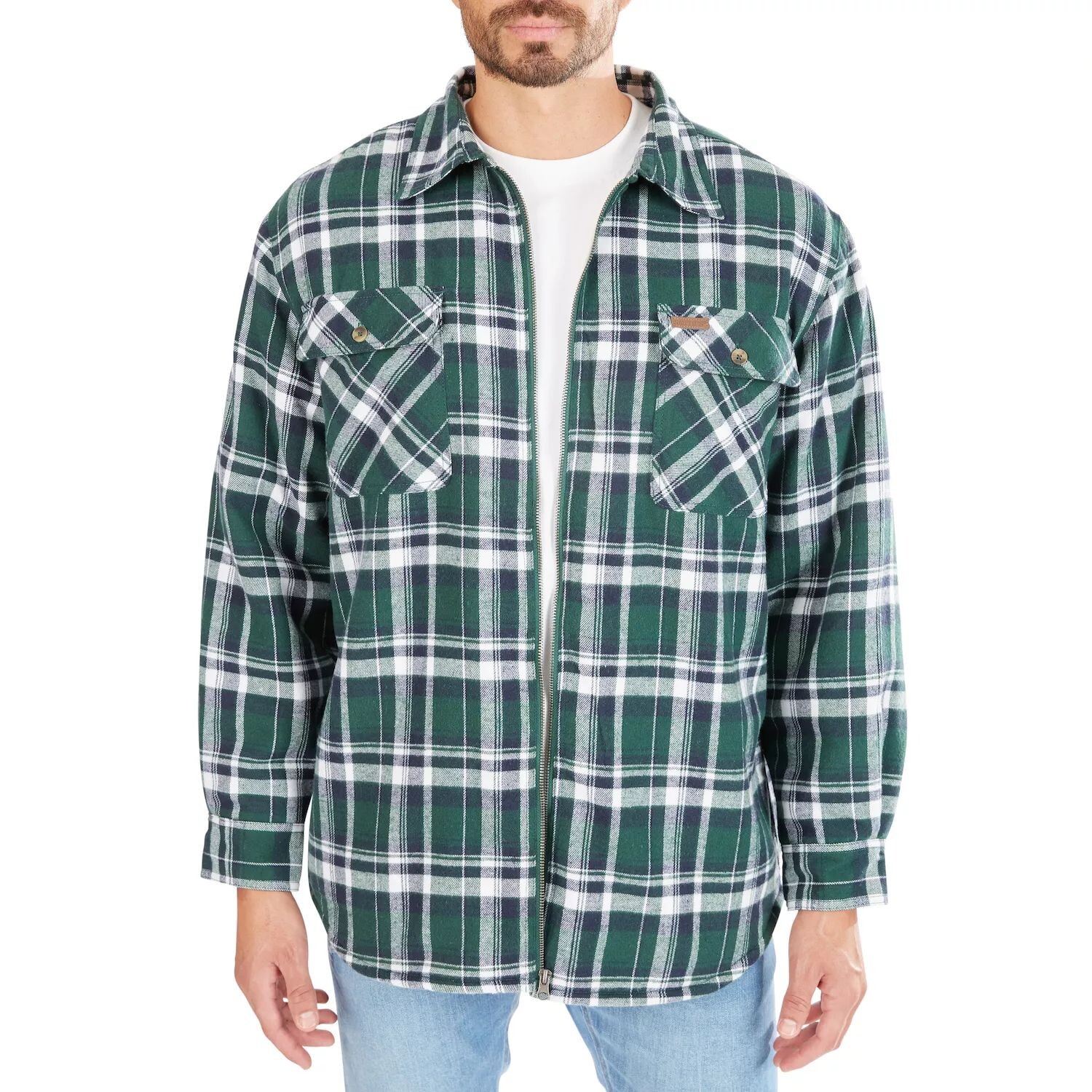 

Мужская фланелевая куртка-рубашка Smith's Workwear на молнии спереди на подкладке из шерпы