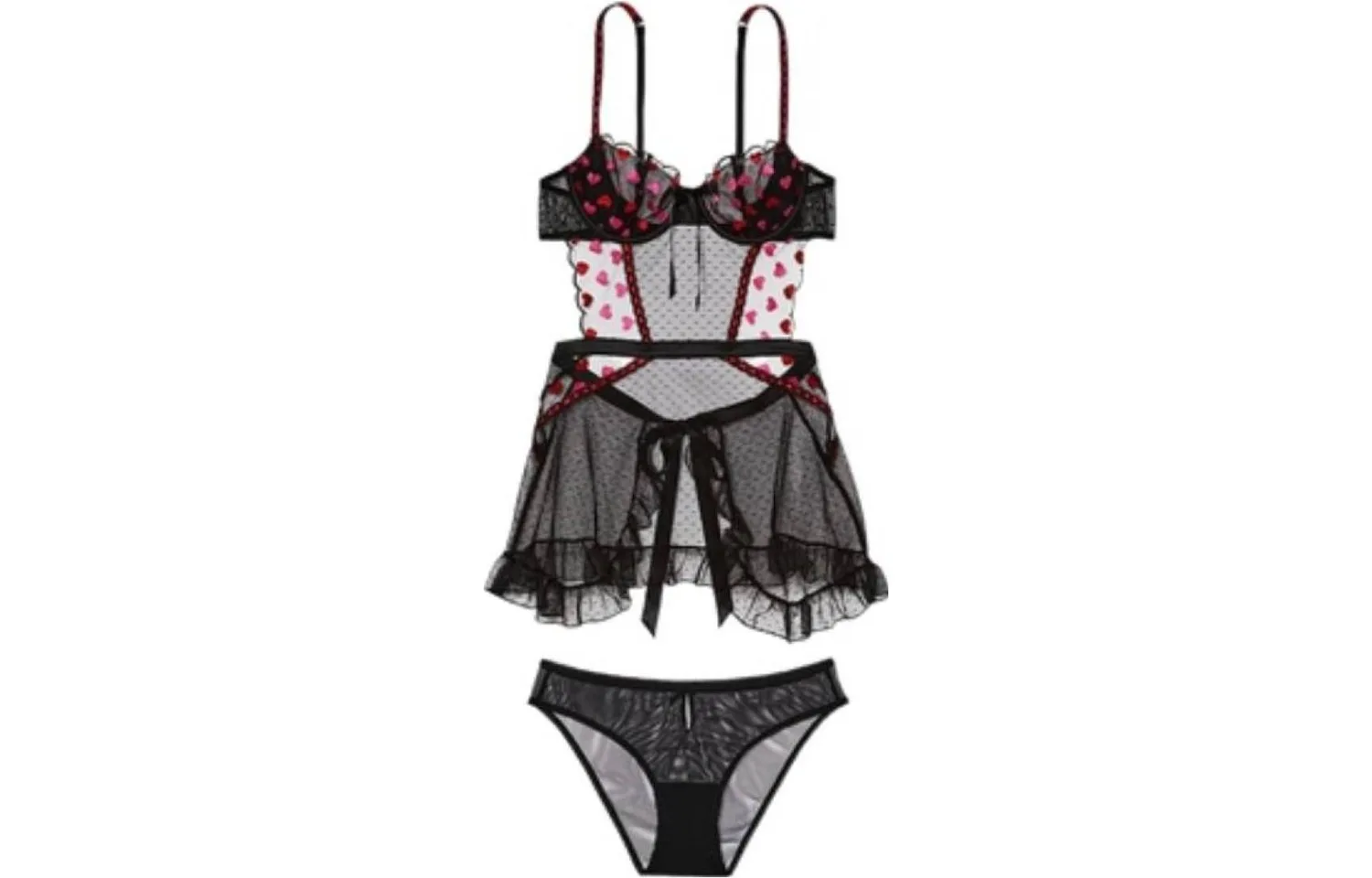 Victoria's Secret Комплект женского белья Sole Heart с черной вышивкой