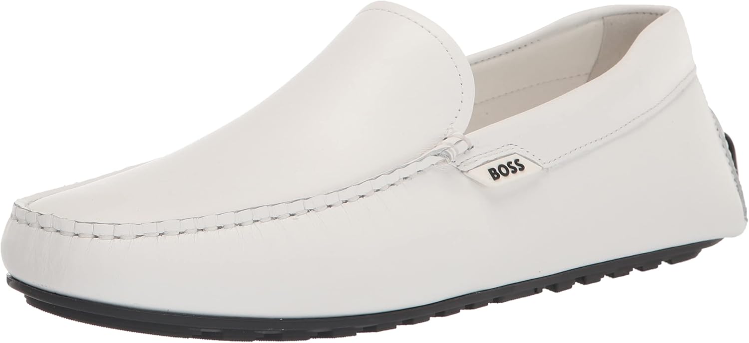 

BOSS мужские гладкие кожаные мокасины с резиновой подошвой, Bright Alabaster