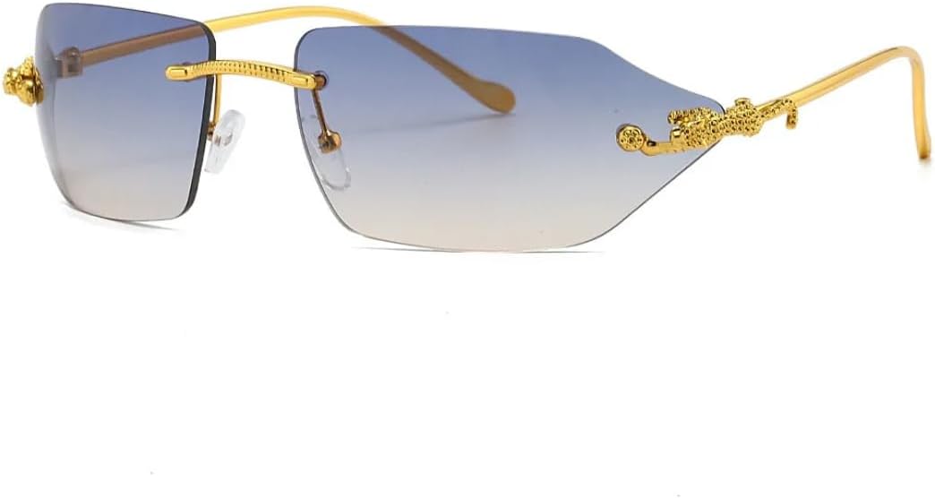 

Роскошные солнцезащитные очки без оправы изогнутой прямоугольной формы для женщин и мужчин в винтажном панк-стиле с популярным леопардовым принтом TVTBBVV, Blue Yellow