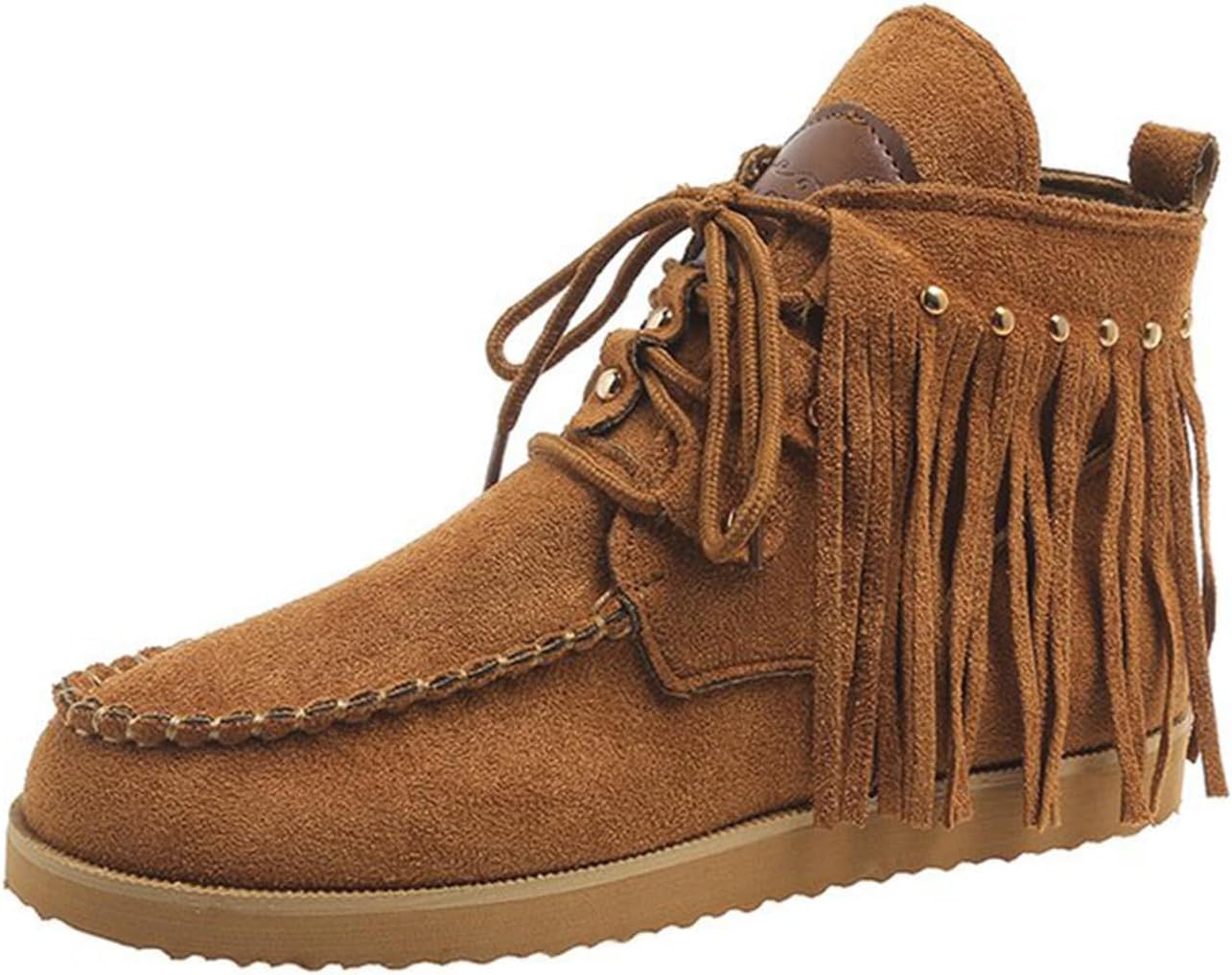 

Женские замшевые казаки с бахромой, ботильоны до щиколотки в богемном винтажном стиле, с шнуровкой, широким круглым носком, короткие ботинки на плоской подошве, нескользящие, осенне-зимние повседневные модные ботильоны-мокасины Kvotuu, коричневы...