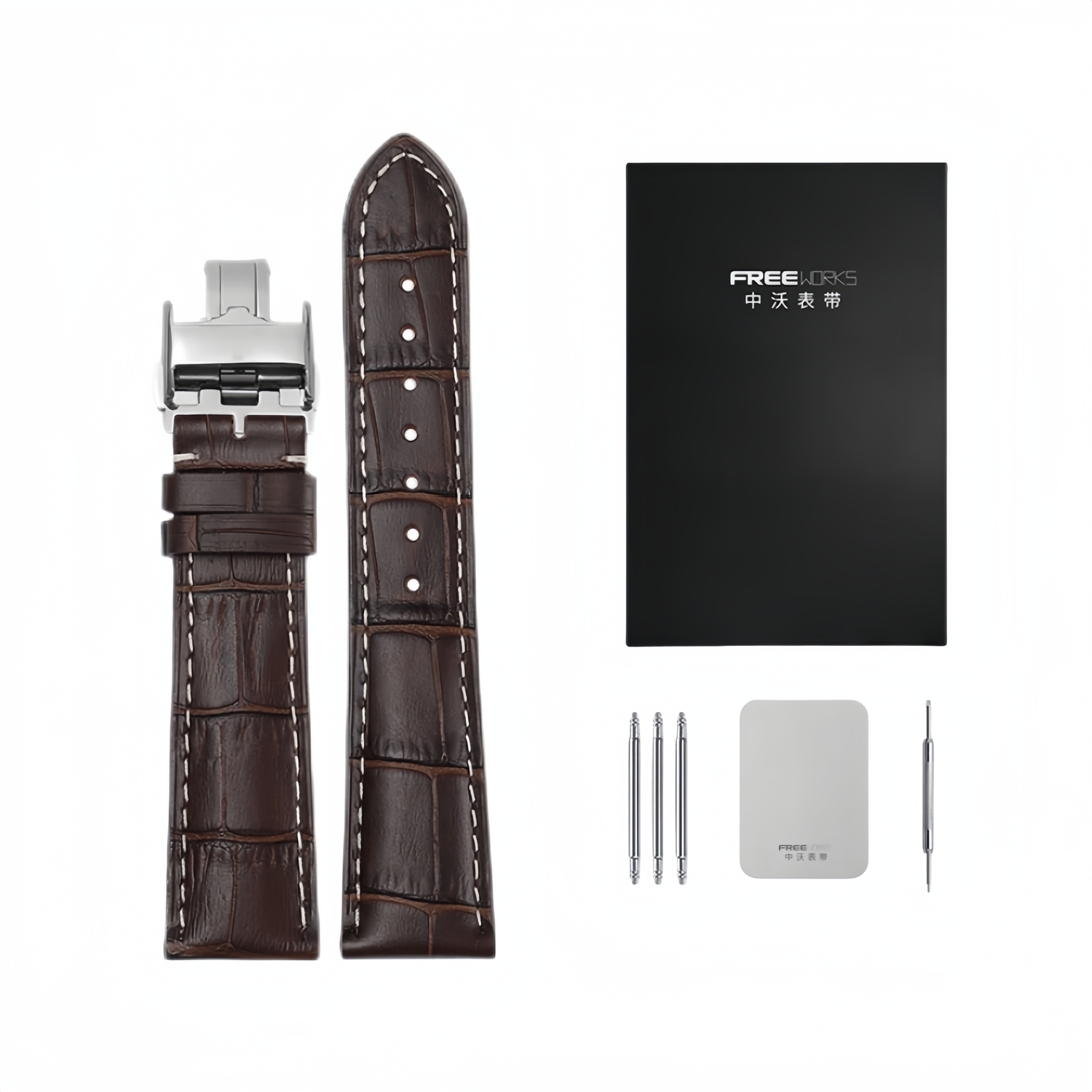 

Zhongwo Часы Strap All Compatibility Cowhide Leather Material 22mm, Silver Butterfly Clasp-Brown Leather with Brown Thread
