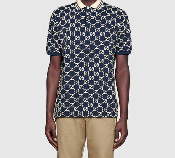 Футболка full print design short sleeve polo shirt blue Gucci, синий — фото 3