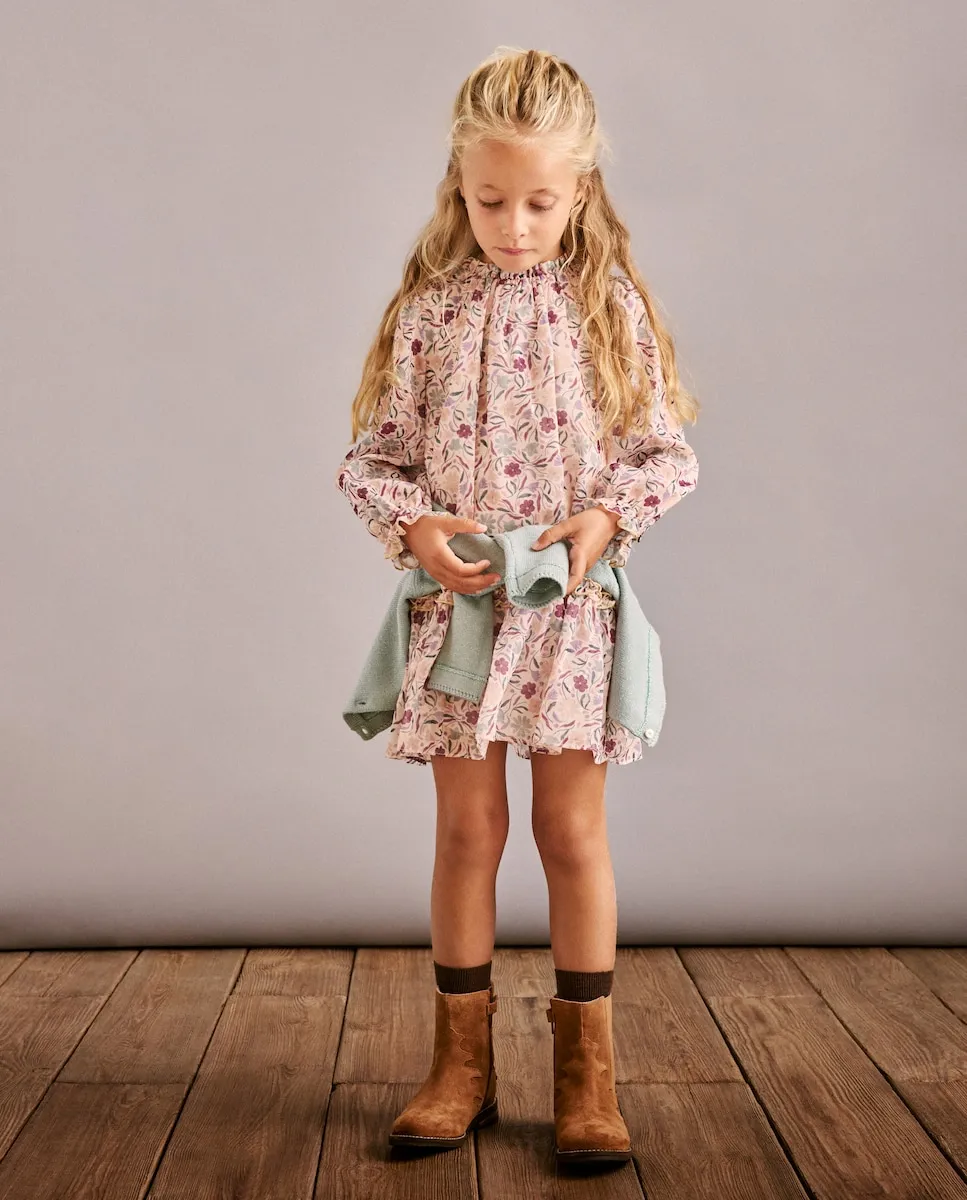 

Платье с полным принтом, длинными рукавами и воланом по низу для девочки Coconut El Corte Inglés, розовый