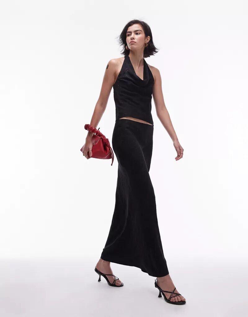 

Черная асимметричная жаккардовая юбка макси со средней посадкой Topshop