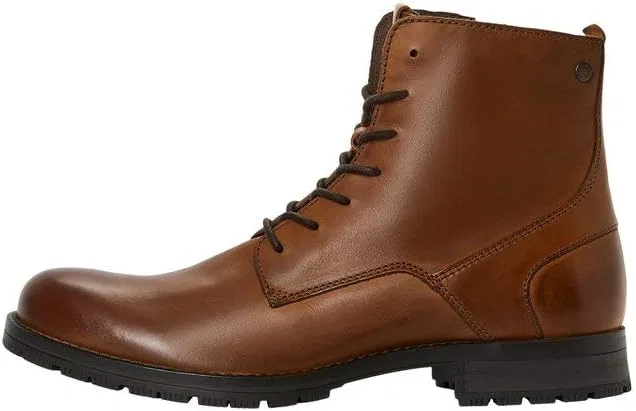 Мужские кожаные ботинки Jack and Jones, элегантные ботильоны JACK & JONES, Cognac