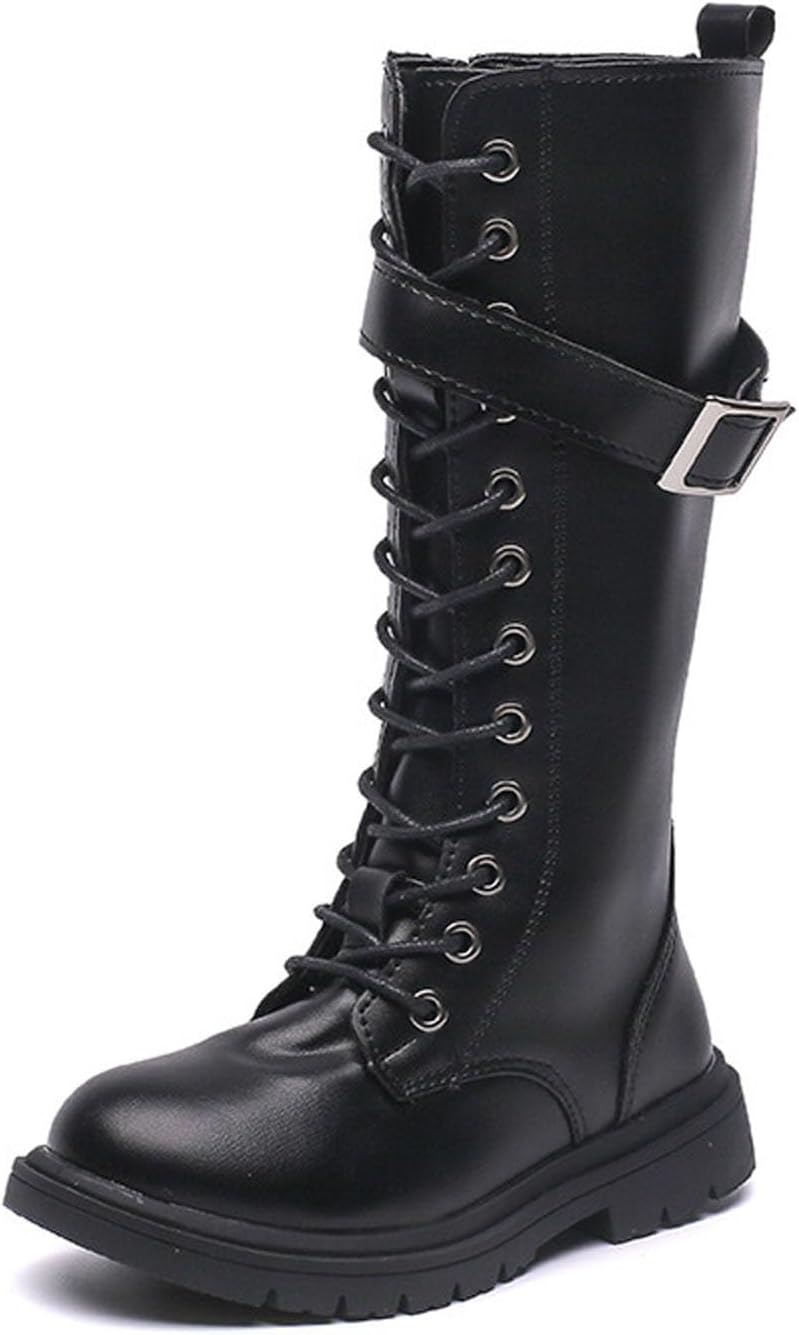 

Generic Детские сапоги для девочек до колена, с молнией и шнуровкой, боевые сапоги 2025 года, модные кожаные школьные сапоги, панк-готика, белые ботильоны, на возраст 4-12 лет