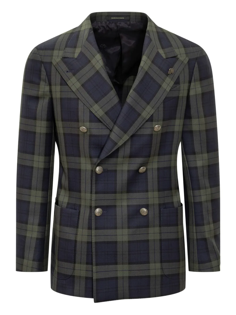

Двубортный пиджак в клетку тартан Gabriele Pasini, синий