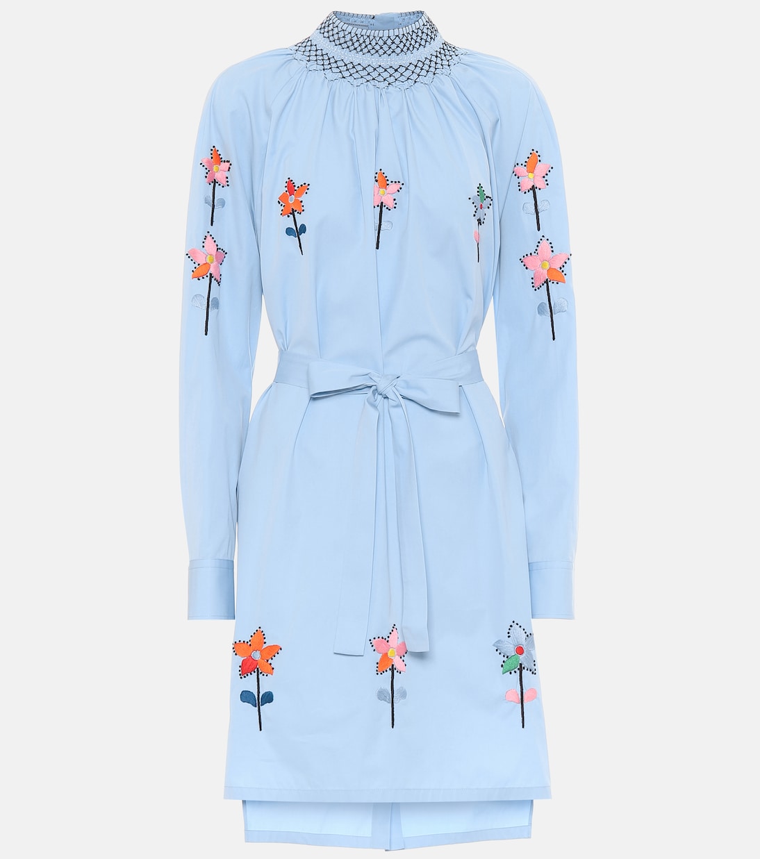 

Мини-платье из хлопкового поплина с вышивкой Prada, Azzurro Nero Multicolor