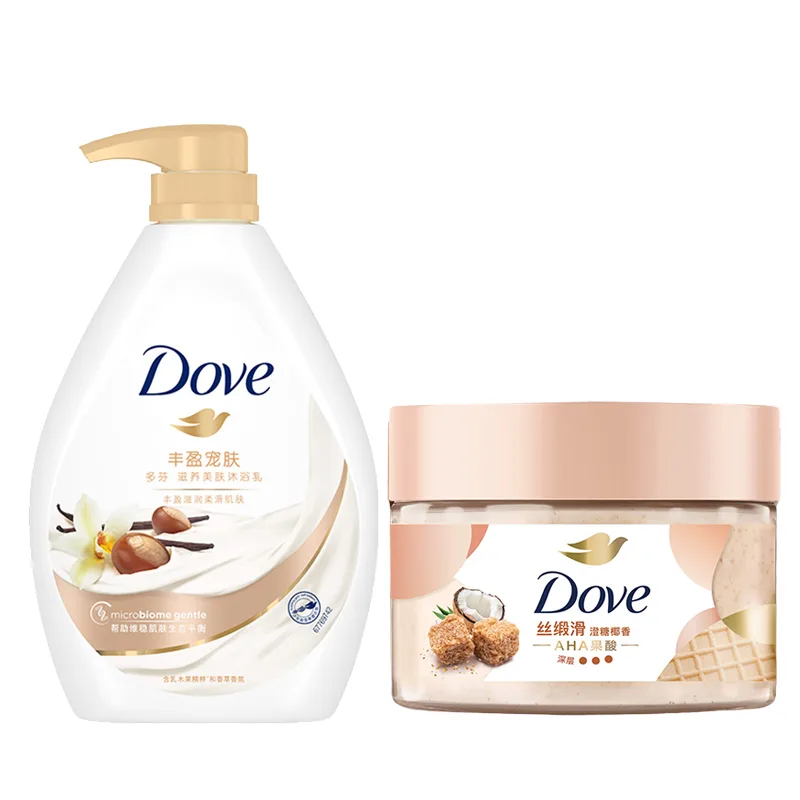 Dove Набор гелей для душа глубокого увлажнения с ароматическими эффектами 730 г+280 г, Two-Piece Set: Shea Shower Gel 730g+Clarified Sugar Coconut Scrub 280g