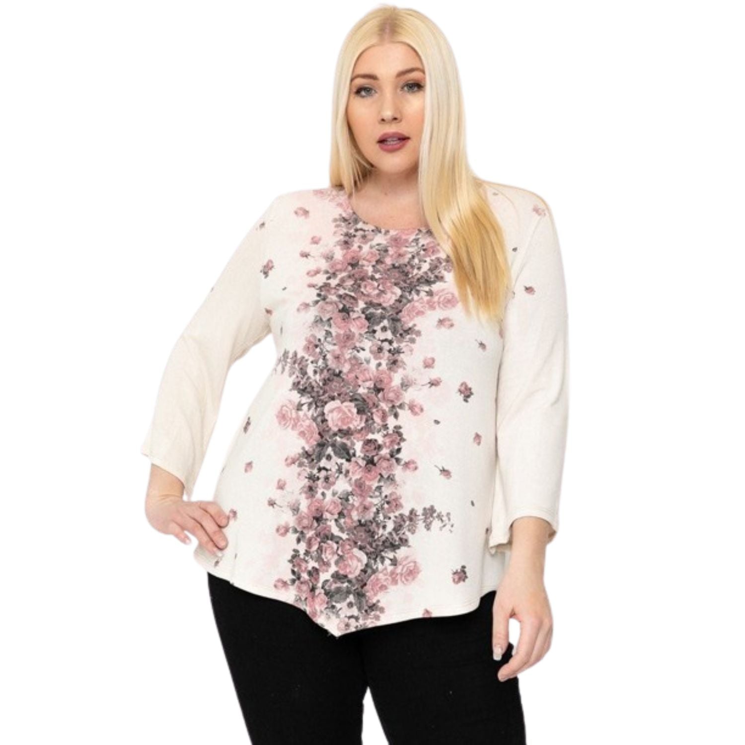 

Топ с принтом, круглым вырезом и расклешенными рукавами 3/4 FASHNZFAB, цвет pink floral