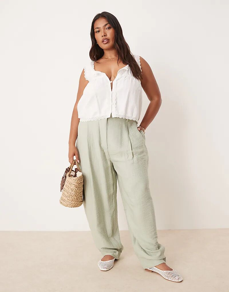 

Текстурированные брюки-бочонки ASOS DESIGN Curve в цвете шалфея