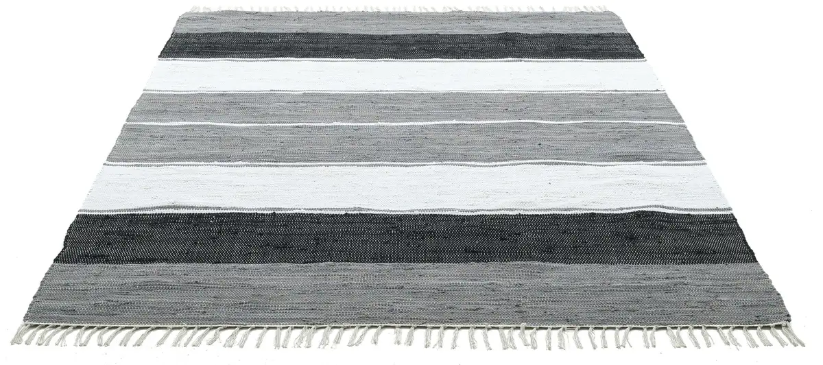 

Ковер THEKO "Stripe Cotton", прямоугольный, плоского плетения, в полоску, чистый хлопок, ручная работа, с бахромой 120х180 см, черный