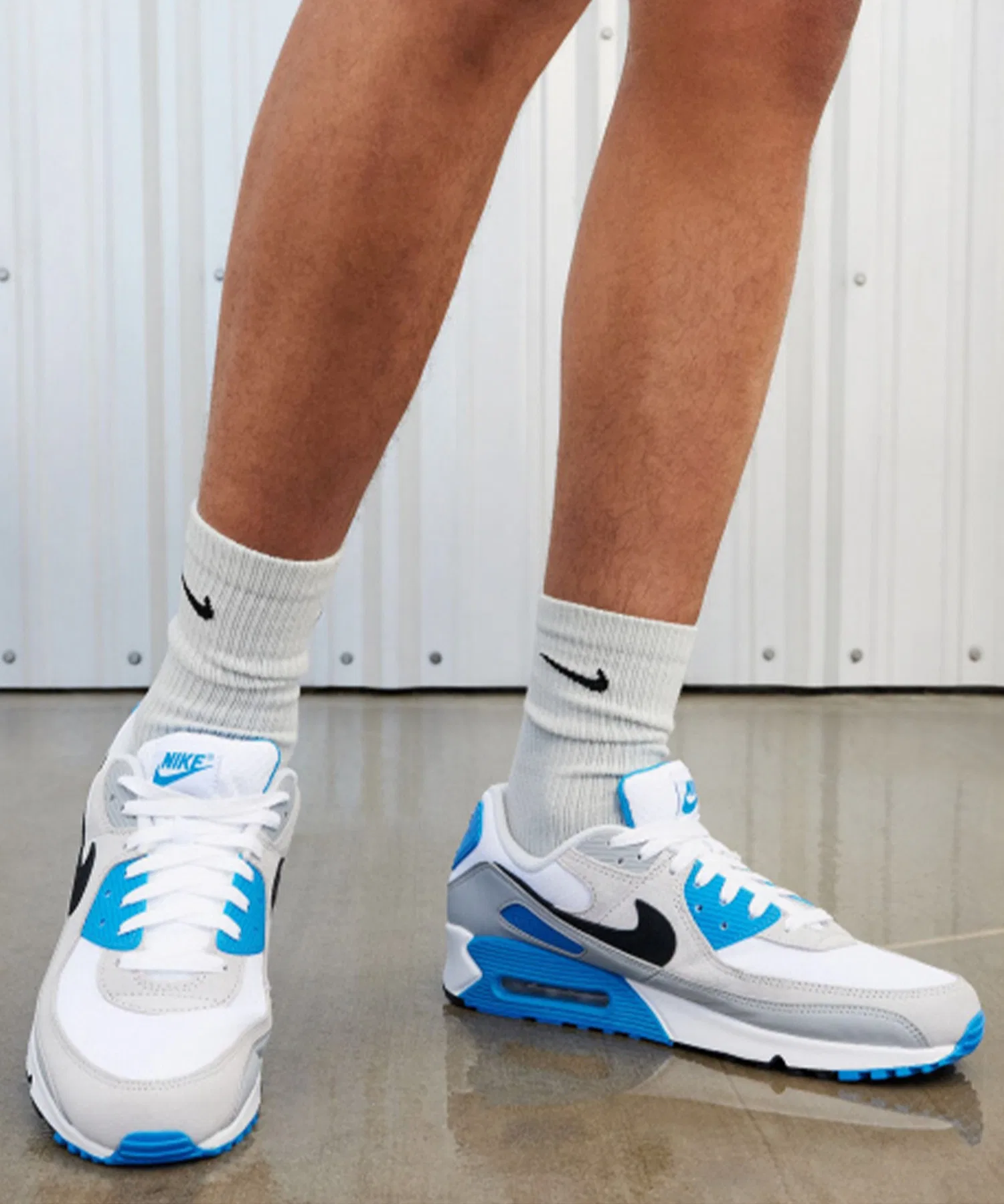 Унисекс кроссовки Nike Air Max 90 с видимой амортизацией бело-синие — фото 2
