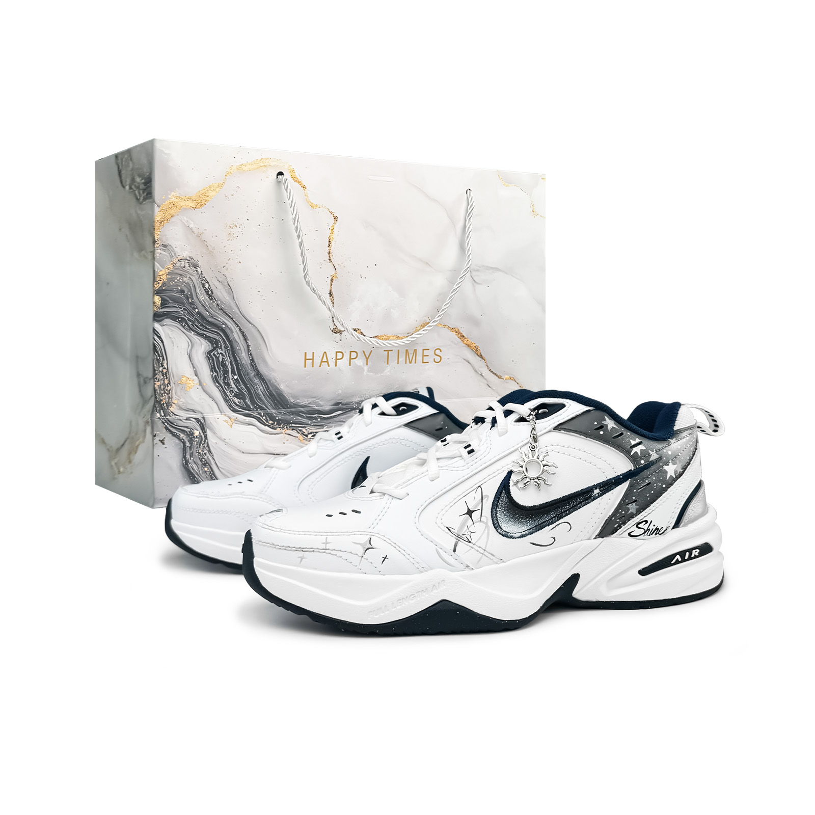 

Кроссовки Air Monarch 4 Broken Diamond Galaxy Synthetic Leather Abrasion Resistant Coverage Low top Chunky Unisex Nike, белый серый (серый special shopping bag)