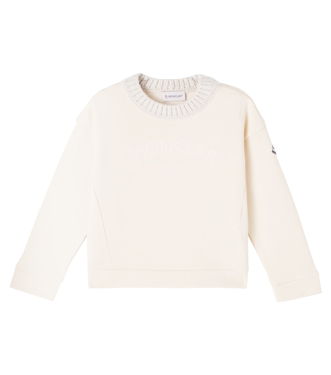 

Свитшот из хлопкового джерси с отделкой из шерсти Moncler Enfant, белый