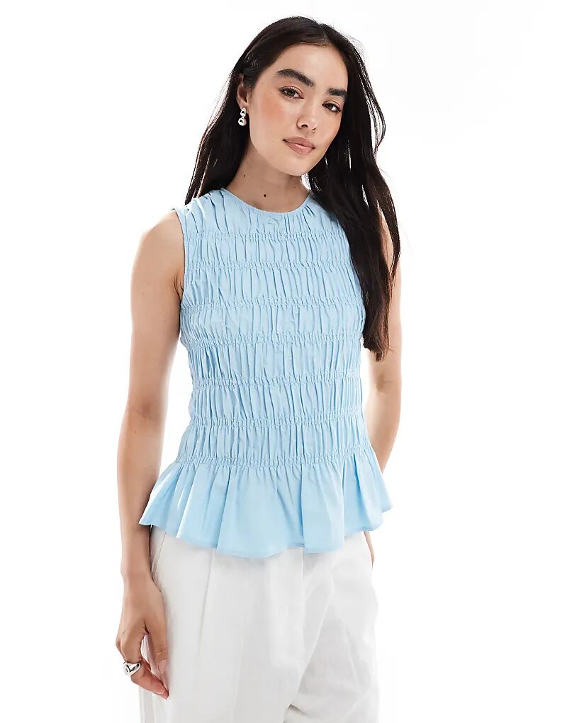 

Топ без рукавов со сборками ASOS DESIGN синего цвета