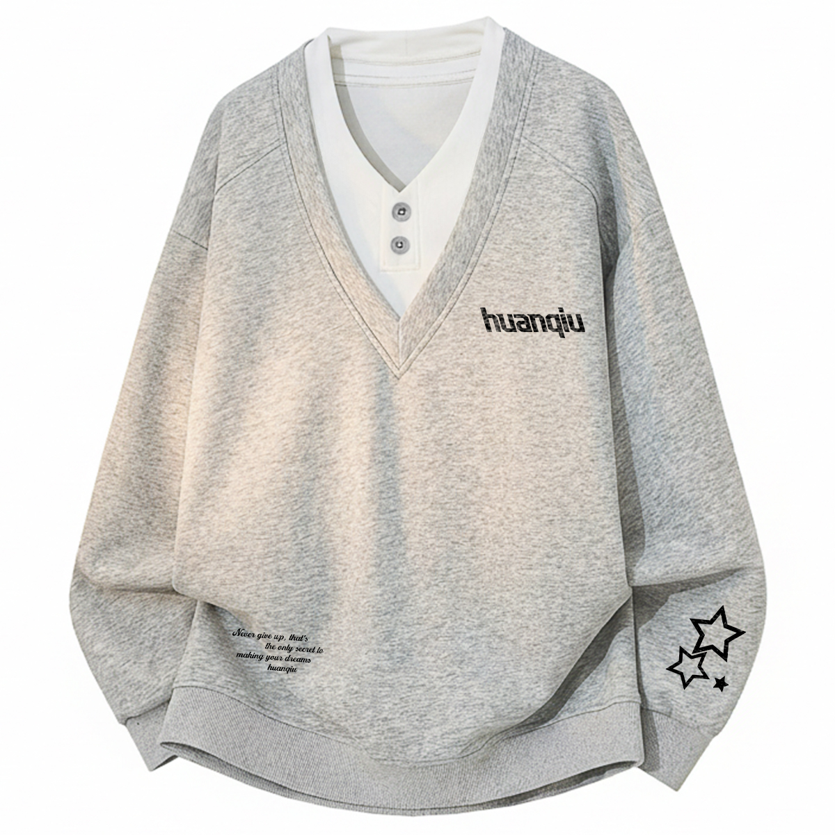 

Свитшот Unisex V-образный вырез утолщенный Regular HUANQIU, heather серый (черный)