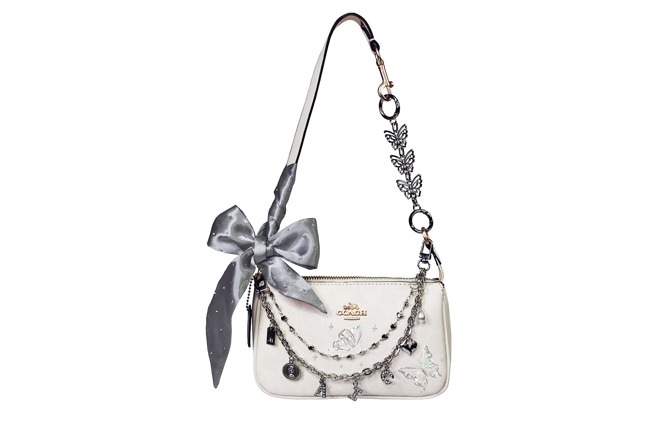 

COACH Сумка кроссбоди Nolita Silver Liquid Mirror Finish Hand Drawn, маленькая, женская, белая