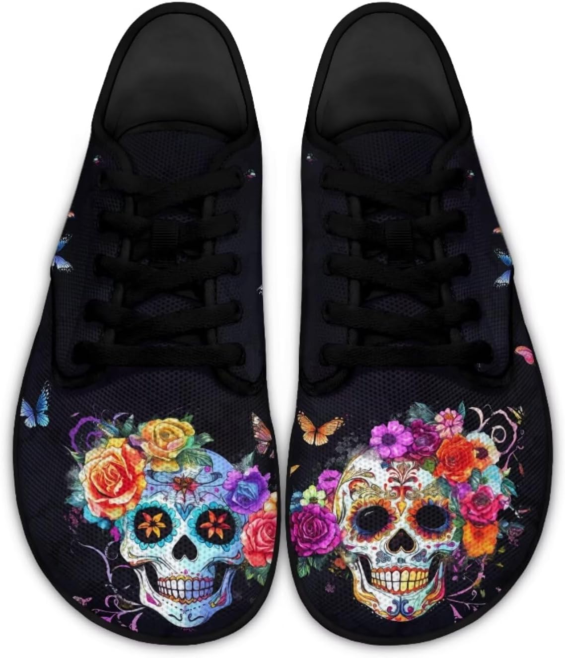 

Кроссовки с широким носком в виде черепа для мужчин и женщин, минималистичные, дышащие, для бега по тропинкам и ходьбы Pointodoor, Skull Flower Butterfly