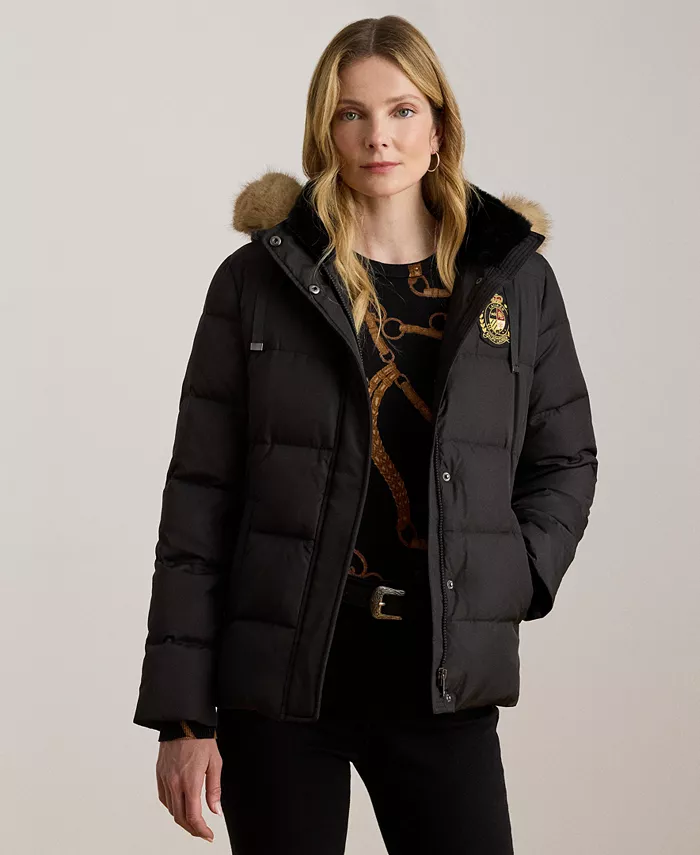 

Женское стеганое пальто с отделкой из искусственного меха на воротнике Lauren Ralph Lauren, черный