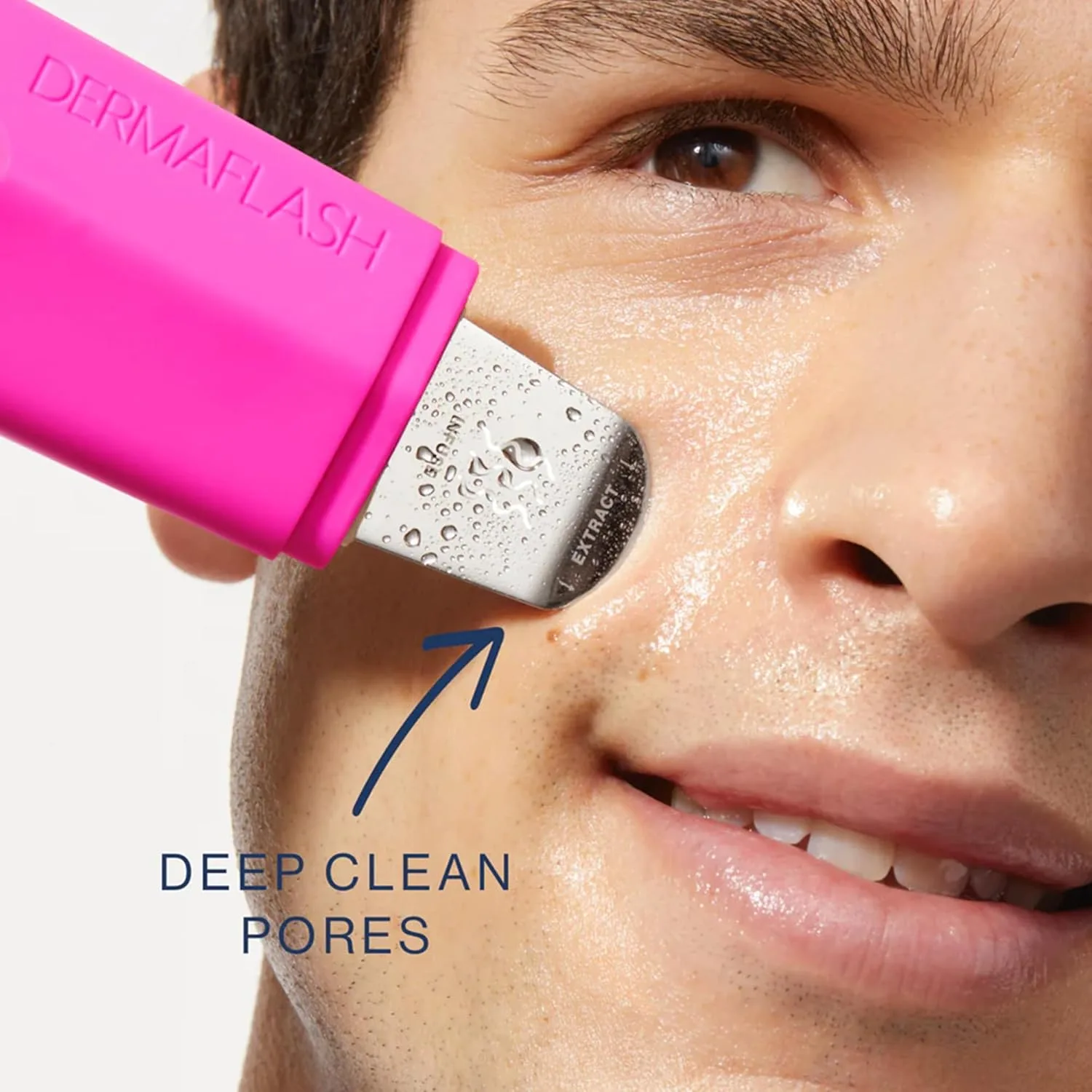 Ультразвуковой прибор для ухода за кожей DERMAFLASH DERMAPORE+, 2-в-1: очиститель пор и инфузионный фильтр для ухода за кожей, ярко-розовый., Pop Pink — фото 3