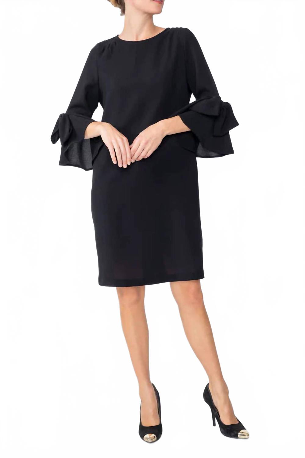 

Мини-платье с многоярусными рукавами-колоколами и бантом, черное IC COLLECTION, черный