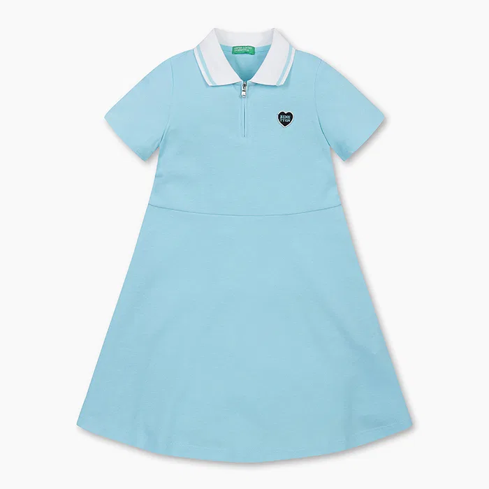 Детское мятное платье-поло на молнии от Benetton Kids
