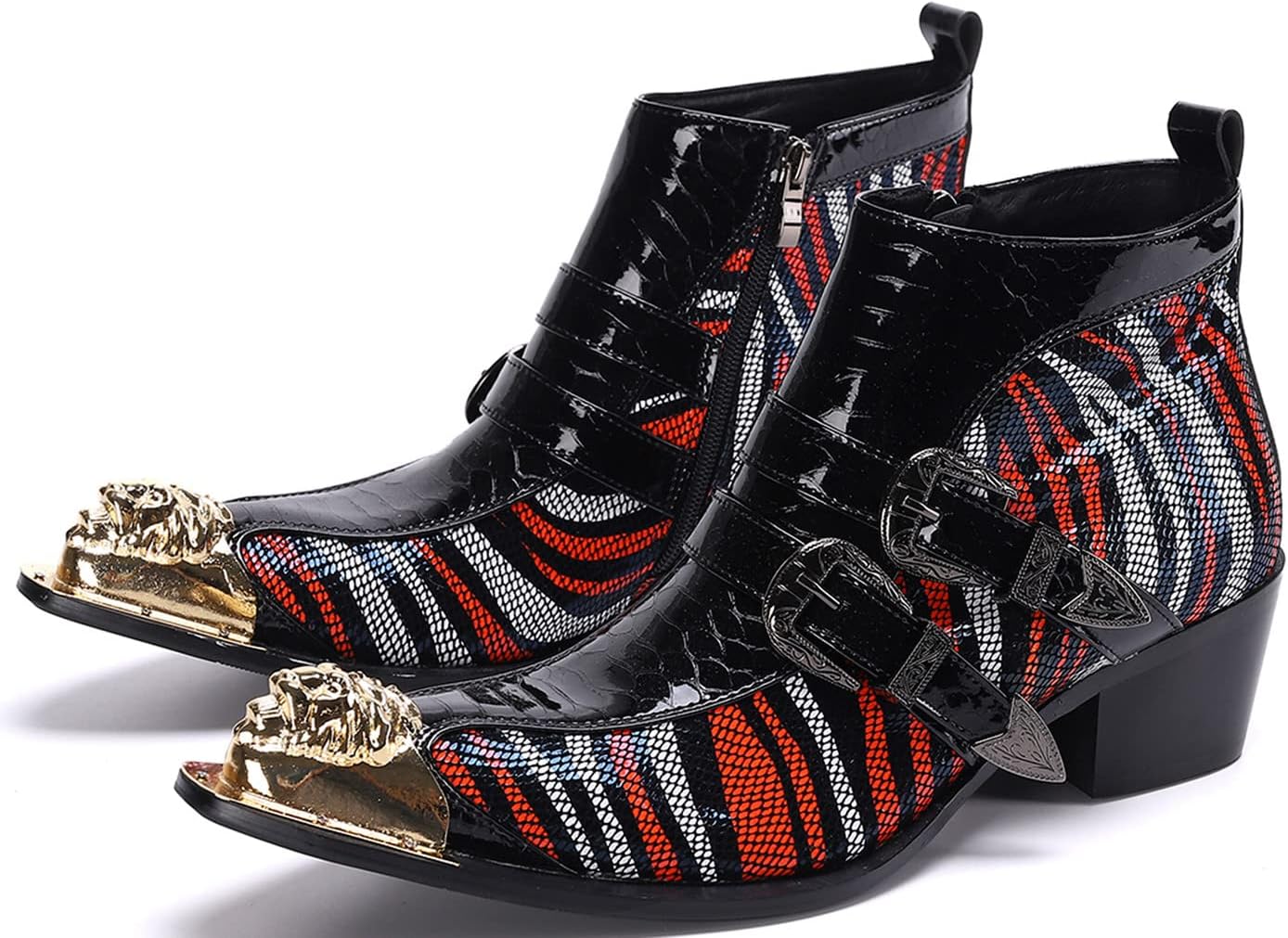 

Мужские ботинки Chelsea Santimon - настоящая кожа, западные ботинки до щиколотки с металлическим носком, молнией и пряжкой - двухцветные ботинки для торжеств и повседневной носки, для вечеринки, диско и выступлений, Strip