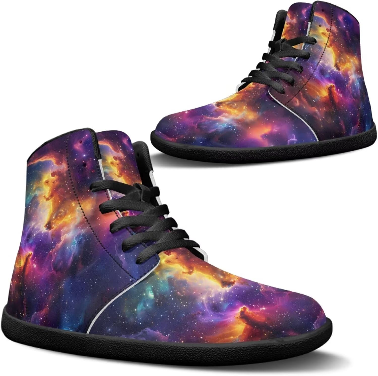 

Унисекс высокие кеды из ПУ-кожи для повседневной носки, шнуровка, нескользящие, стиль barefoot Goronwyfloyd, Magic Starry