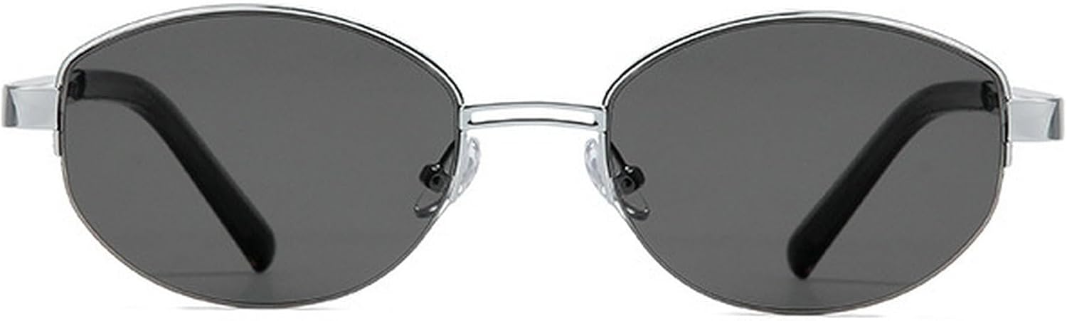 

Женские солнцезащитные очки в маленькой металлической оправе овальной формы, модные, класса люкс, с защитой от УФ-излучения UV400, винтажные мужские солнцезащитные очки mincl, Silver Gray