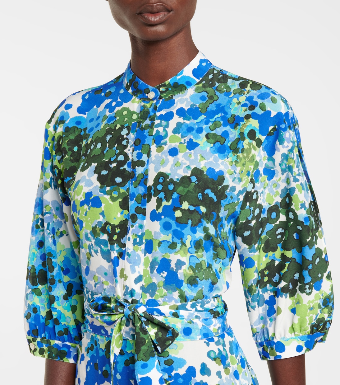 Платье-рубашка миди из шелка с цветочным принтом Оливия Stella McCartney, Multicolor Blue — фото 4